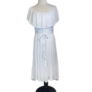 Mlle Gabrielle White Off-Shoulder Flounce Midi Dress Women's Plus Size 1X‎